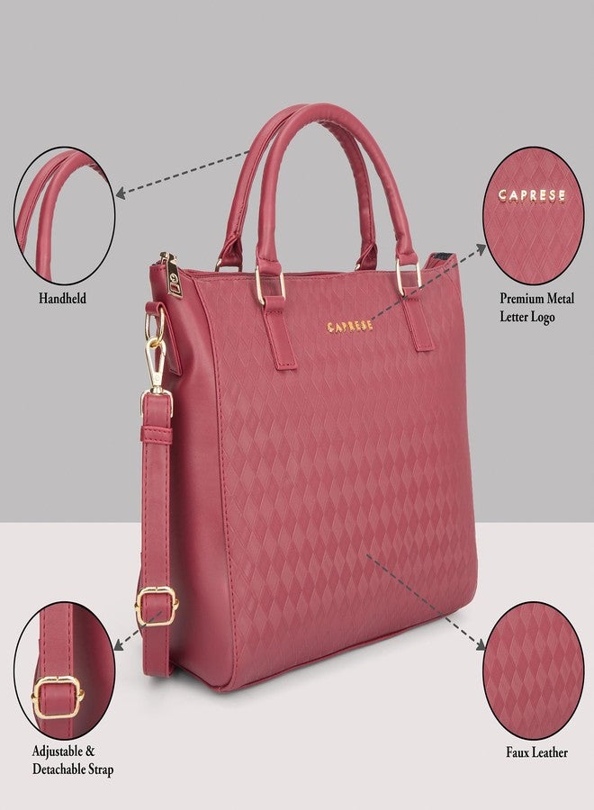 Caprese Maddy Medium Textured Tote Bag for Women with Multi-Compartment | Elegant Shoulder Handbag with Adjustable & Detachable Strap | Fits Up to 16 Inch Laptop | Perfect for Office & Travel (Cherry) - Image 3