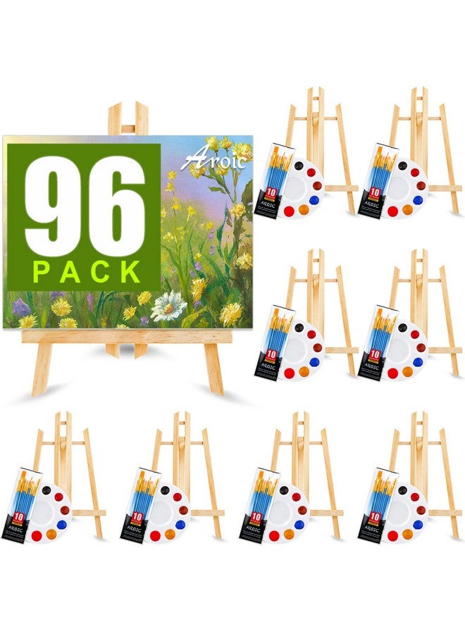 AROIC 96 Pcs Painting Supplies Set With Easels, 8 Pcs Wood Easels, 8 Packs Of 80 Brushes With Nylon Brush Head And 8 Pcs Palettes, Tabletop Wooden Art Easel For Kids & Adults Sip And Paint Party - Image 1