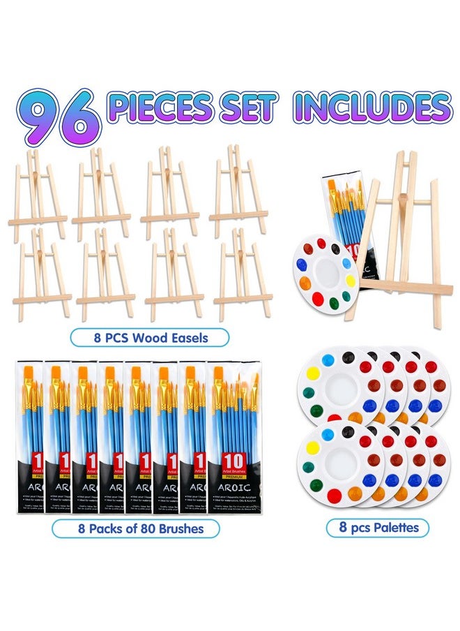 96 Pcs Painting Supplies Set With Easels, 8 Pcs Wood Easels, 8 Packs Of 80 Brushes With Nylon Brush Head And 8 Pcs Palettes, Tabletop Wooden Art Easel For Kids & Adults Sip And Paint Party - pzsku/Z2E07662D04C644809966Z/45/_/1734348284/0da0d3c3-7596-4257-9deb-54639c34e741