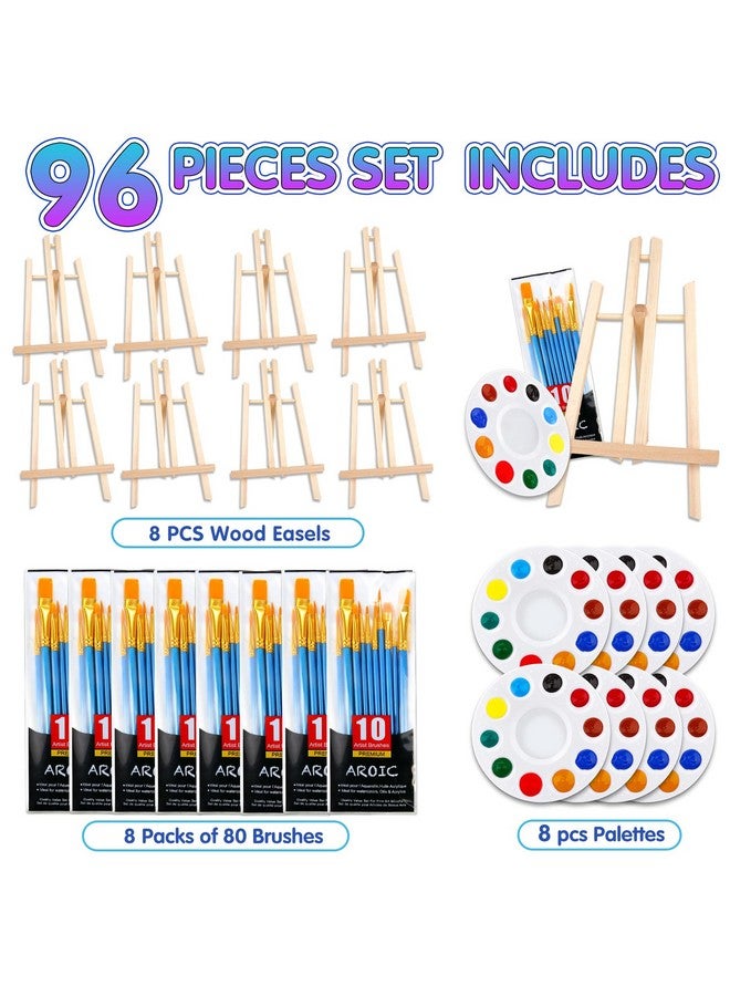 AROIC 96 Pcs Painting Supplies Set With Easels, 8 Pcs Wood Easels, 8 Packs Of 80 Brushes With Nylon Brush Head And 8 Pcs Palettes, Tabletop Wooden Art Easel For Kids & Adults Sip And Paint Party - Image 2