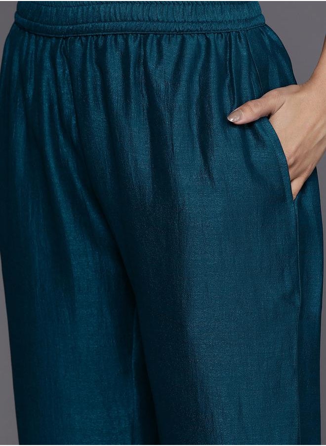 Libas - Silk Embroidered Kurta and Solid Trousers with Embroidered Dupatta Set by Styli - Image 1
