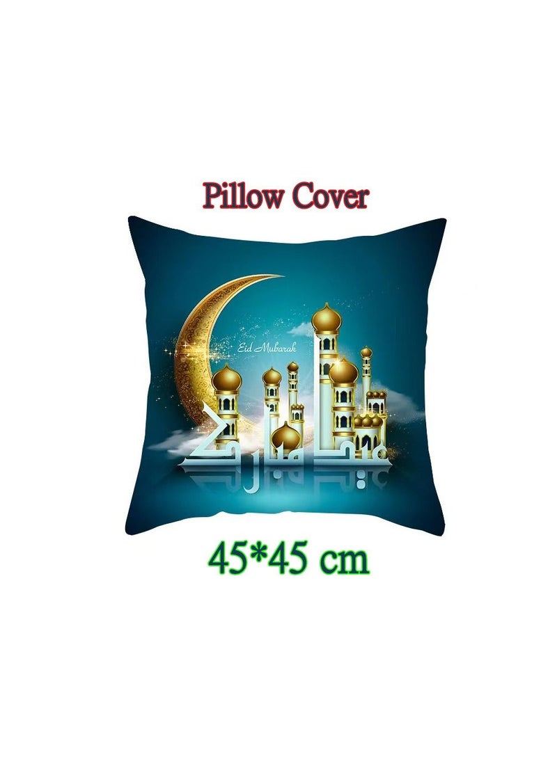1-Piece Eid Mubarak Throw Pillow Covers,Cushion Case Ramadan Decor Mosque Decorative,Pillowcase for Home Islamic Muslim Party Decor,Size 45x45 - Image 1