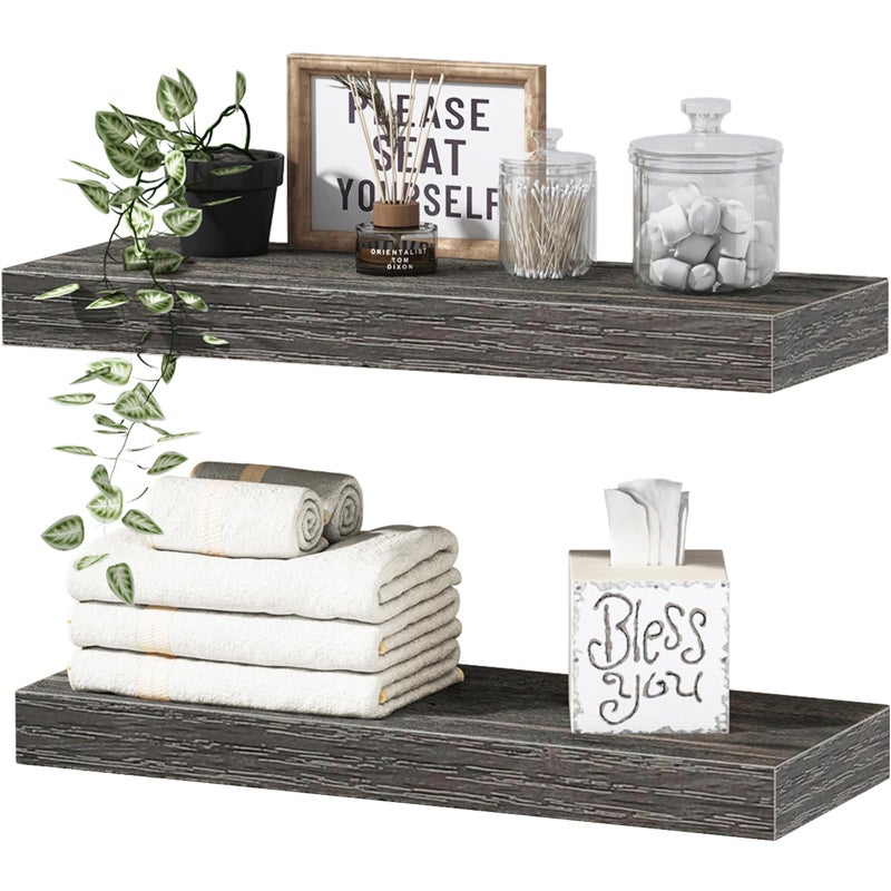 QEEIG Grey Bathroom Floating Shelves for Wall Shelf Over Toilet Wall Mounted Farmhouse Small 16 inch Set of 2 00840GY