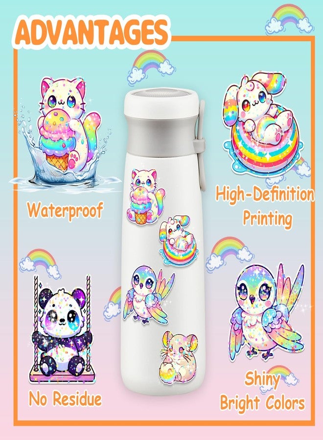 Auconda 100 Pcs Glitter Cute Rainbow Animal Stickers Vinyl Stickers Kawaii Holographic Stickers Cartoon Waterproof Starry Sky Animal Stickers for Children, Teens, and Adults (Dot Glitter) - Image 5