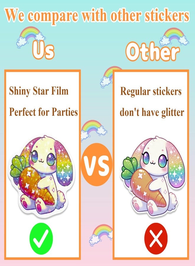 Auconda 100 Pcs Glitter Cute Rainbow Animal Stickers Vinyl Stickers Kawaii Holographic Stickers Cartoon Waterproof Starry Sky Animal Stickers for Children, Teens, and Adults (Dot Glitter) - Image 4