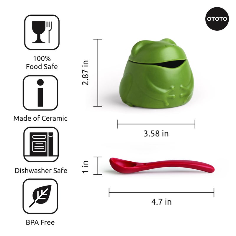 OTOTO NEW Lily Salt Cellar with Lid and Spoon - 6 oz Frog Salt Containers for Countertop, Ceramic Salt Holder with Lid for Sugar, Frog Stuff, White Elephant Gifts, Cute Gifts Accessories - Green - Image 5