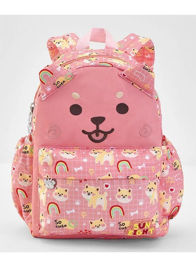 Bonfino Bonfino Puppy Printed Backpack, Adjustable Shoulder Strap, Zipper Closure, Spacious, 8 Years+, White and Pink - 13 Inches