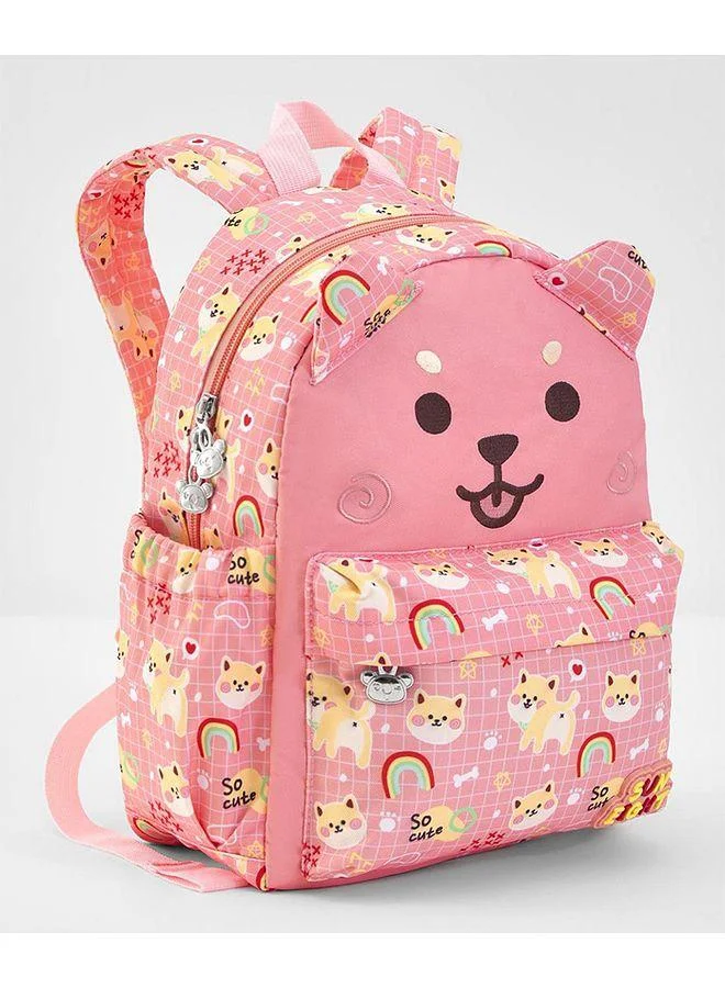 Bonfino Bonfino Puppy Printed Backpack, Adjustable Shoulder Strap, Zipper Closure, Spacious, 8 Years+, White and Pink - 13 Inches