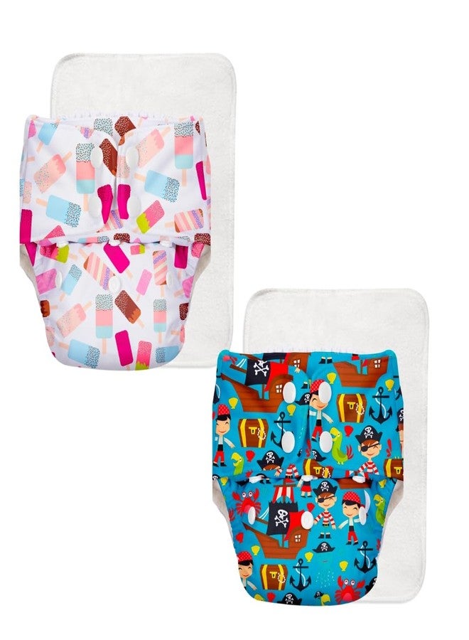 Superbottoms Basic Leakage-proof advanced cloth diapers for babies, High Absorbent 100% cotton 2 reusable diaper and 2 insert pad Combo Pack washable cloth diaper 3M -3Years Adjustable, Reduces Rash - Image 1