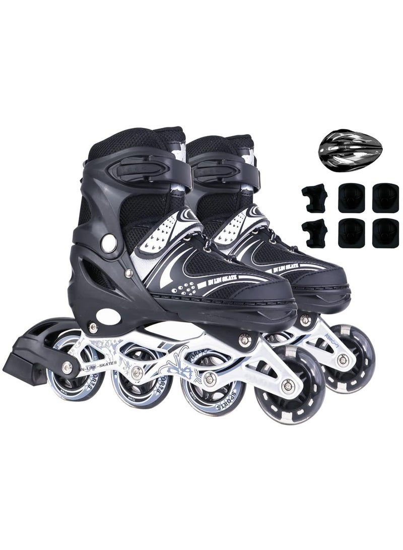 DubaiGallery Adjustable Size Breathable Kids Inline Roller Skates with Safety Gear Set Helmet Knee Elbow Wrist Pads Carry Bag Fun Outdoor Sports Activity for Children Boys and Girls Blade Wheel Skating Shoes  - Image 1
