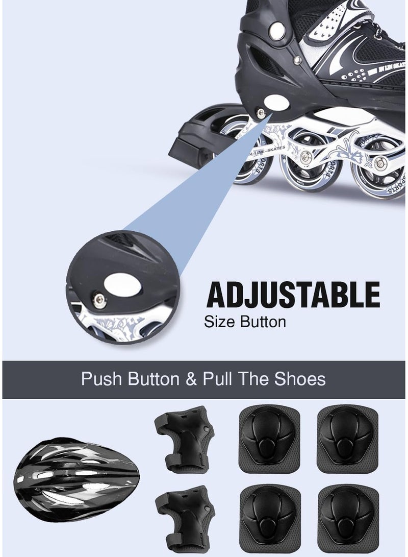 DubaiGallery Adjustable Size Breathable Kids Inline Roller Skates with Safety Gear Set Helmet Knee Elbow Wrist Pads Carry Bag Fun Outdoor Sports Activity for Children Boys and Girls Blade Wheel Skating Shoes  - Image 3
