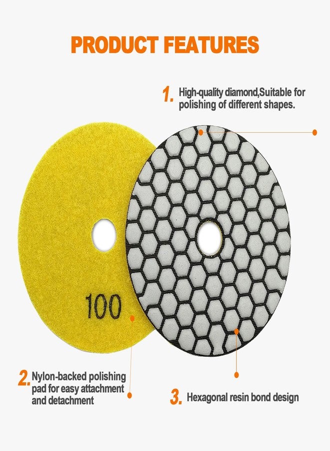 BRSCHNITT Dry Diamond Polishing Pad Set,7pcs 4 inch (#50*4，100*3),for Granite Stone Marble Sanding used on Grinder or Polisher, with Hook & Loop 5/8-11 Aluminum Backing Holder Pads - Image 5