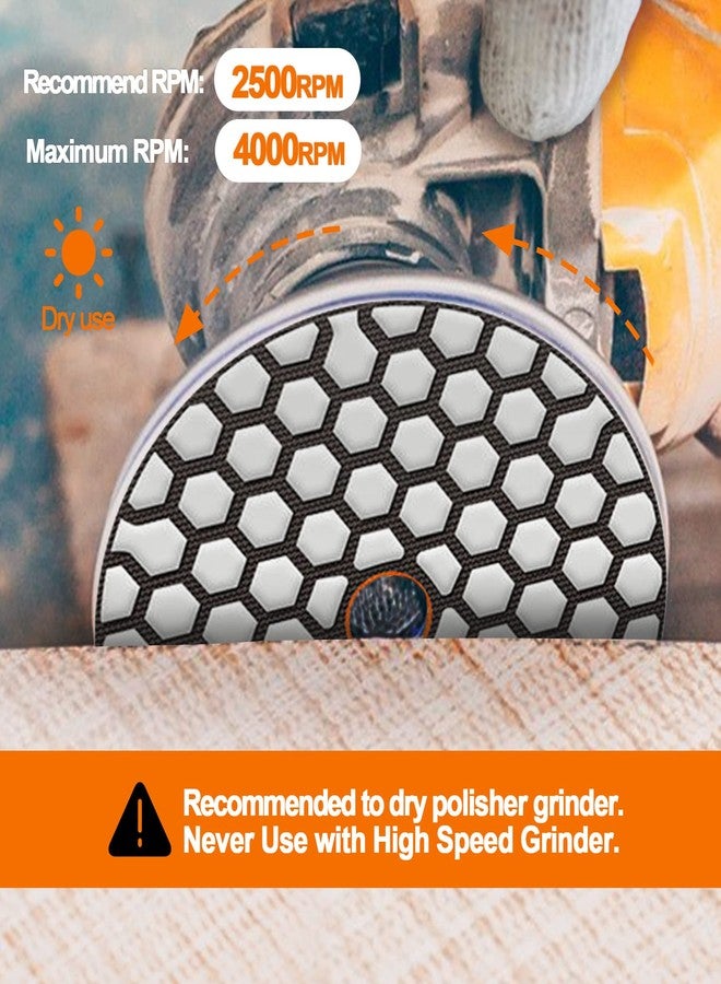BRSCHNITT Dry Diamond Polishing Pad Set,7pcs 4 inch (#50*4，100*3),for Granite Stone Marble Sanding used on Grinder or Polisher, with Hook & Loop 5/8-11 Aluminum Backing Holder Pads - Image 4