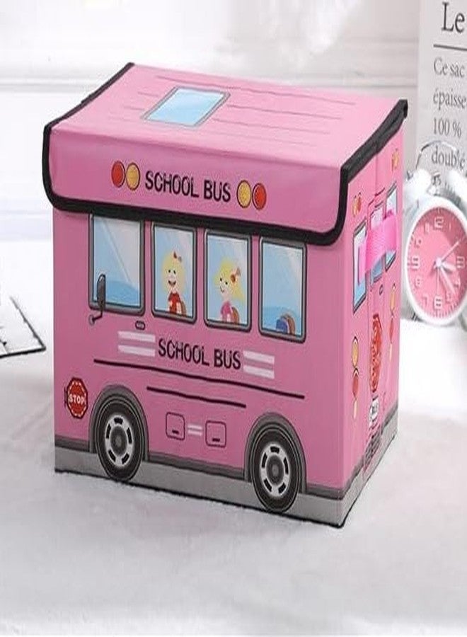Blenzza Deco™ Kids School Bus/Sitting Stool/Storage Box/Playing Toy Storage Box (Pack of 1, Pink) - Image 1
