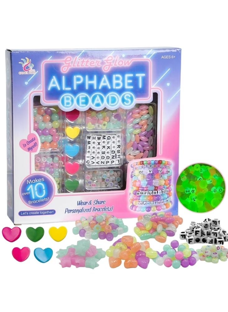 Premium Glitter Glow Alphabet Beads Jewelry Making Kit – DIY Personalized Bracelet and Necklace Craft Set for Kids (Makes 10+ Bracelets, Ages 6+) - Image 1