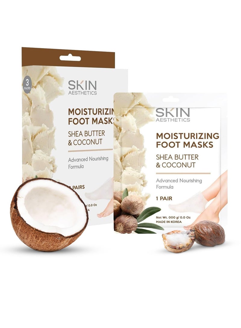 SKIN Shea Butter & Coconut Foot Masks Moisturizing Socks - Moisturizes Tired, Dry & Cracked Feet, Exfoliating Hydrating Foot Mask - Cruelty Free Korean Skin Care - All Skin Types - 3 Pairs - Image 1