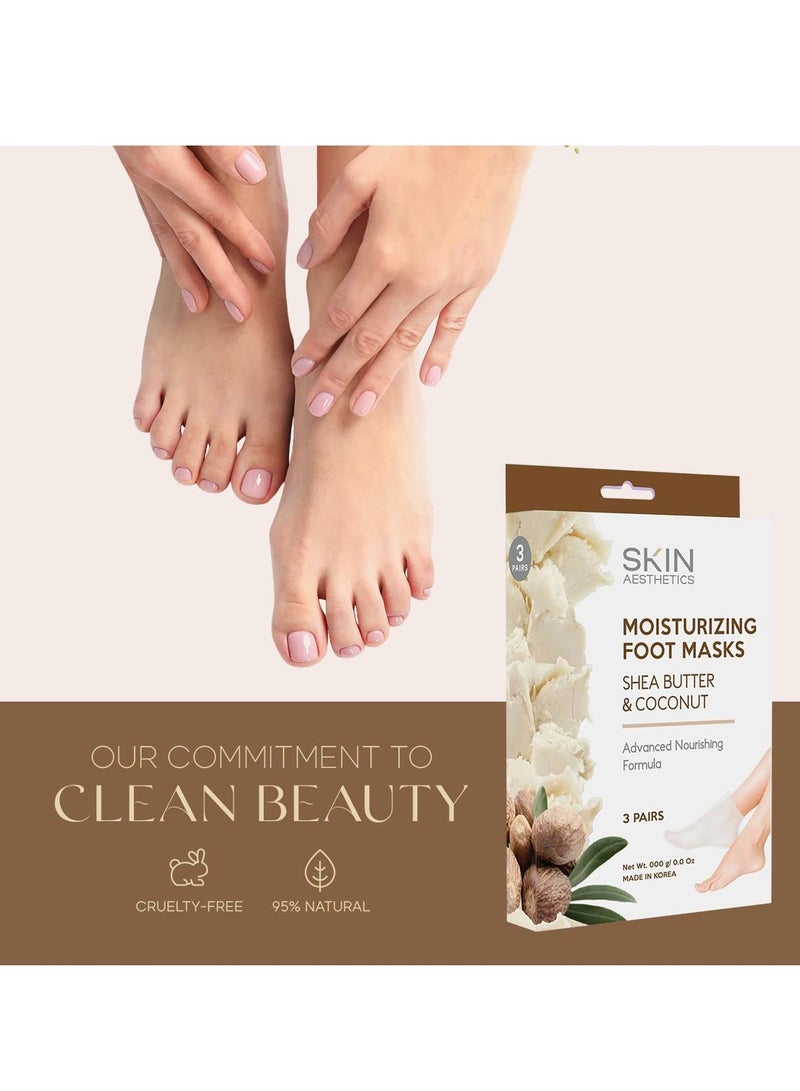 SKIN Shea Butter & Coconut Foot Masks Moisturizing Socks - Moisturizes Tired, Dry & Cracked Feet, Exfoliating Hydrating Foot Mask - Cruelty Free Korean Skin Care - All Skin Types - 3 Pairs - Image 5