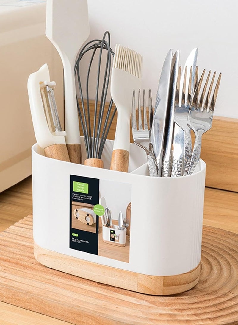 Kitchen Cutlery Organizer With Simple Water Drainage System - White - Image 1