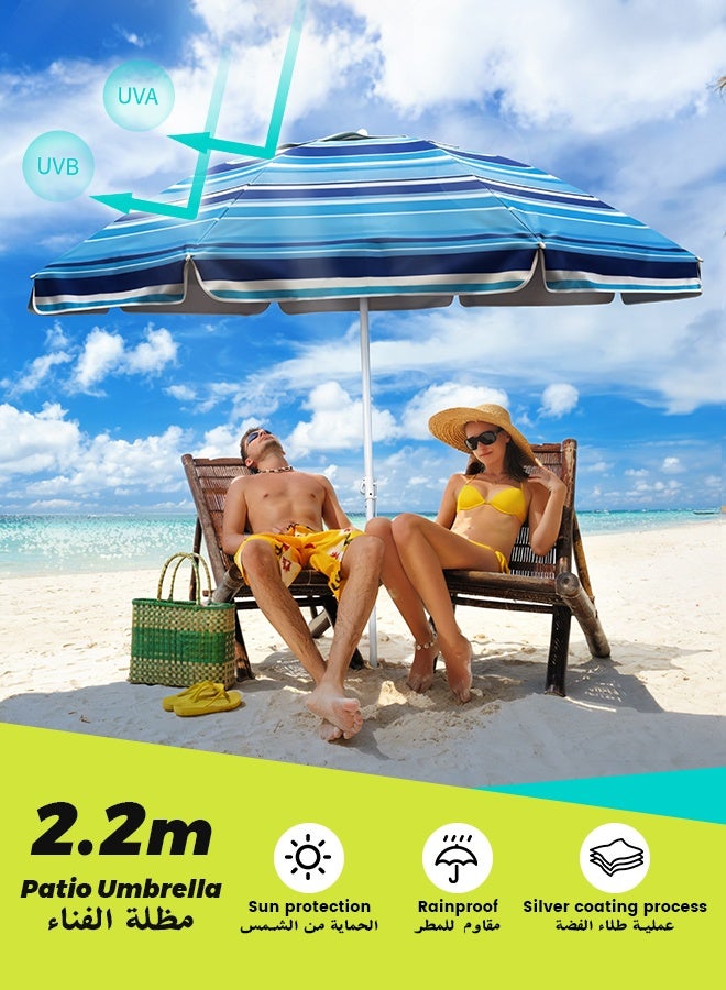 SOLARALIFE Beach Umbrella for Sand 2.2m Outdoor Sun Umbrella Portable with Tilt Pole, Carry Bag and Air Vent for Pool Backyard Patio - Image 2