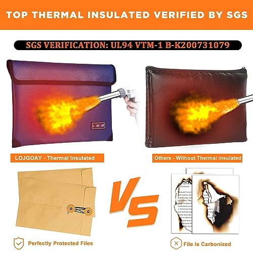 LOJGOAY Fireproof Document Bag - with 5200°F Heat Insulated, Waterproof Fireproof Bag with Zipper, 8 Layers of Functional Materials, Fireproof Money Bag for Cash/Documents/Valuables, Fire bag 11"x7.7" - Image 4
