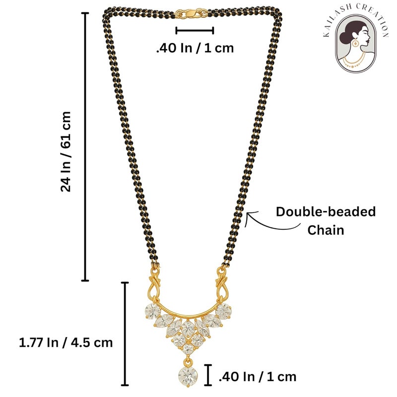 Kailash Creation American Diamond Round Square Single and Multi Stone Gold Plated Mangalsutra for Women – 18 Inch Black Bead Chain with S-Hook Clasp - Image 4