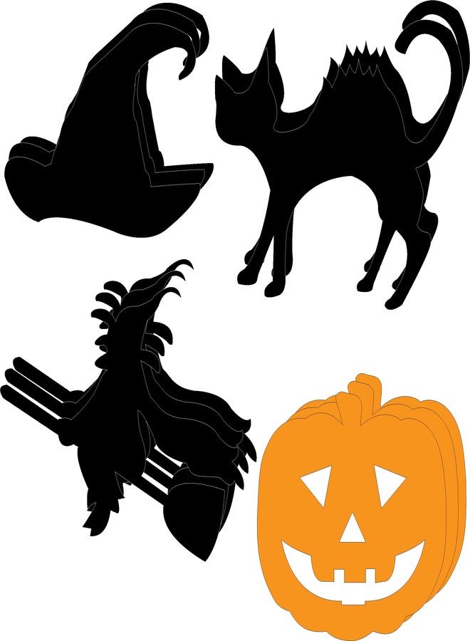 SHAPES ETC. 3" Halloweenie Cut-Out Set, Witch, Witch Hat, Cat, Jack O Lantern Cut-Out, 31 Cut-Outs per Design in a Pack for Halloween Door Decorations, Fall Decor Made in USA - Image 1
