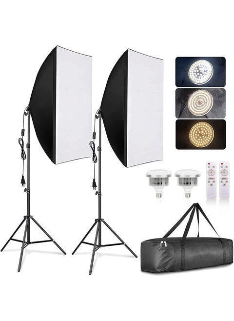 Softbox Photography Lighting Kit, Professional Photo Studio Lighting with 2x20x27.5in Soft Box | 2X 380W 3000-7000K E27 LED Bulb,Continuous Lighting Kit for Video Recording, Portraits Shooting