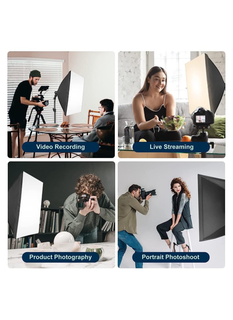 Softbox Photography Lighting Kit, Professional Photo Studio Lighting with 2x20x27.5in Soft Box | 2X 380W 3000-7000K E27 LED Bulb,Continuous Lighting Kit for Video Recording, Portraits Shooting