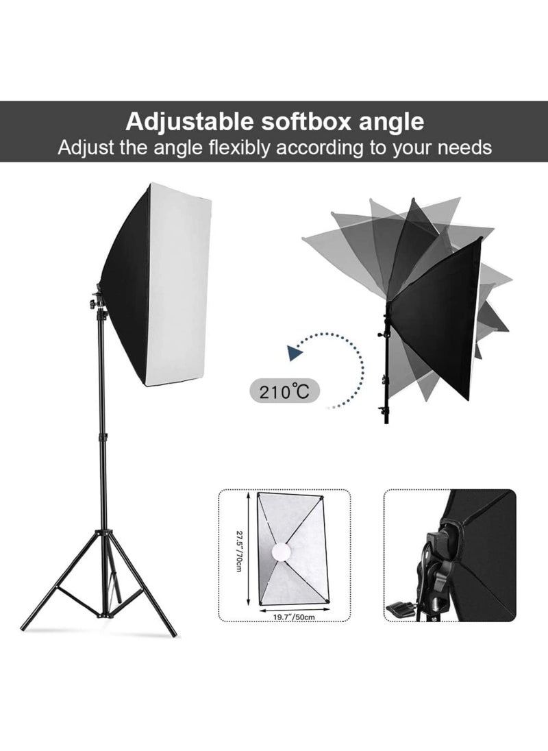 Softbox Photography Lighting Kit, Professional Photo Studio Lighting with 2x20x27.5in Soft Box | 2X 380W 3000-7000K E27 LED Bulb,Continuous Lighting Kit for Video Recording, Portraits Shooting