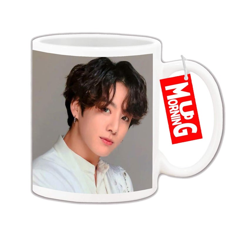 Mug Morning Mug Morning Ceramic BTS Shirt Closeup Jungkook Coffee Mug for Girls White 325 ml  - Image 1