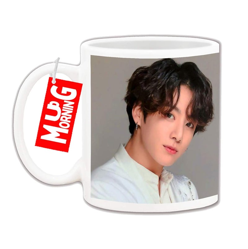 Mug Morning Mug Morning Ceramic BTS Shirt Closeup Jungkook Coffee Mug for Girls White 325 ml  - Image 3