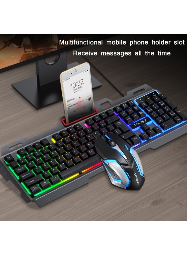 مجموعة لوحة مفاتيح وماوس ألعاب سلكية T-Wolf TF600 RGB - 104 مفاتيح، 1200 نقطة لكل بوصة - Image 1