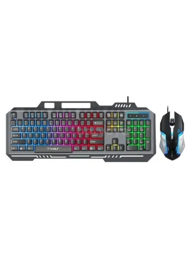 مجموعة لوحة مفاتيح وماوس ألعاب سلكية T-Wolf TF600 RGB - 104 مفاتيح، 1200 نقطة لكل بوصة - Image 2