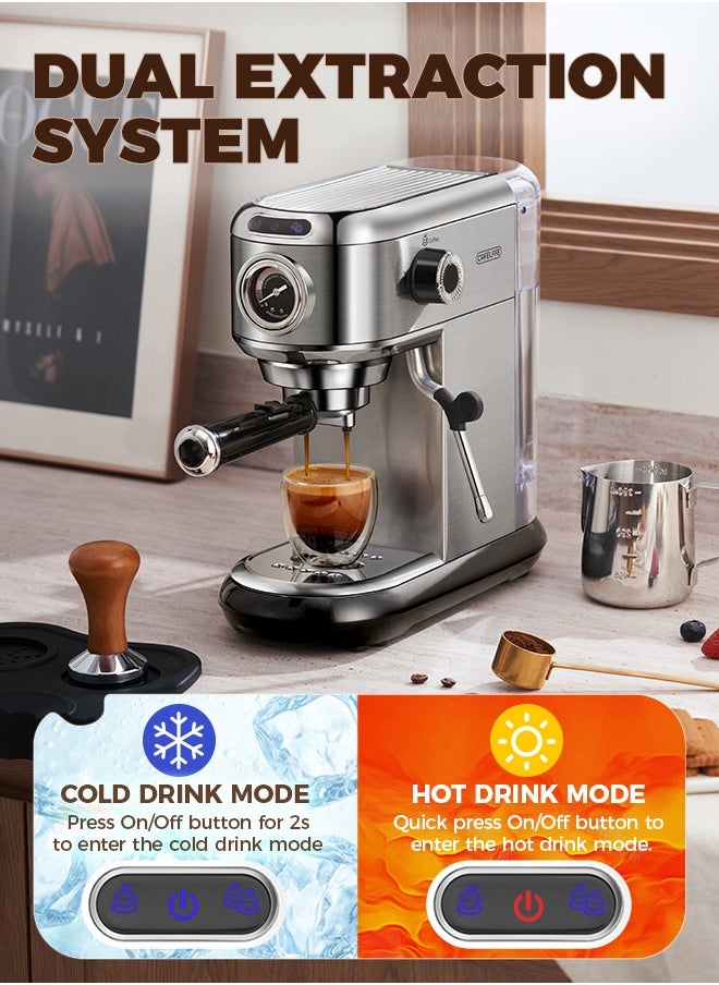 Espresso Machine Hot Cold Extraction 19Bar Coffee Machine For Espresso Powder And ESE Pods 1450W 1.1L