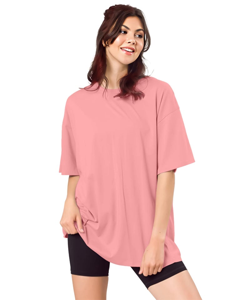 SHODOX® Women's Cotton Blend Oversized Drop Shoulder Solid T-Shirt(Pack of 1) - Image 5