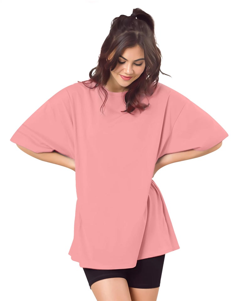 SHODOX® Women's Cotton Blend Oversized Drop Shoulder Solid T-Shirt(Pack of 1) - Image 1