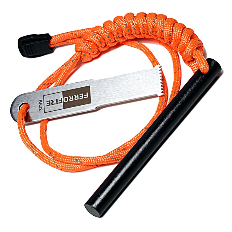 FERROFIRE FS384 Classic Ferro Rod Fire Starter with 3/8 Inch x 4 Inch Ferrocerium Rod Magnesium Flint and Steel Ferro Rod Striker 550 Paracord Lanyard Handle for Camping Emergency Survival Hiking BBQ - Image 1
