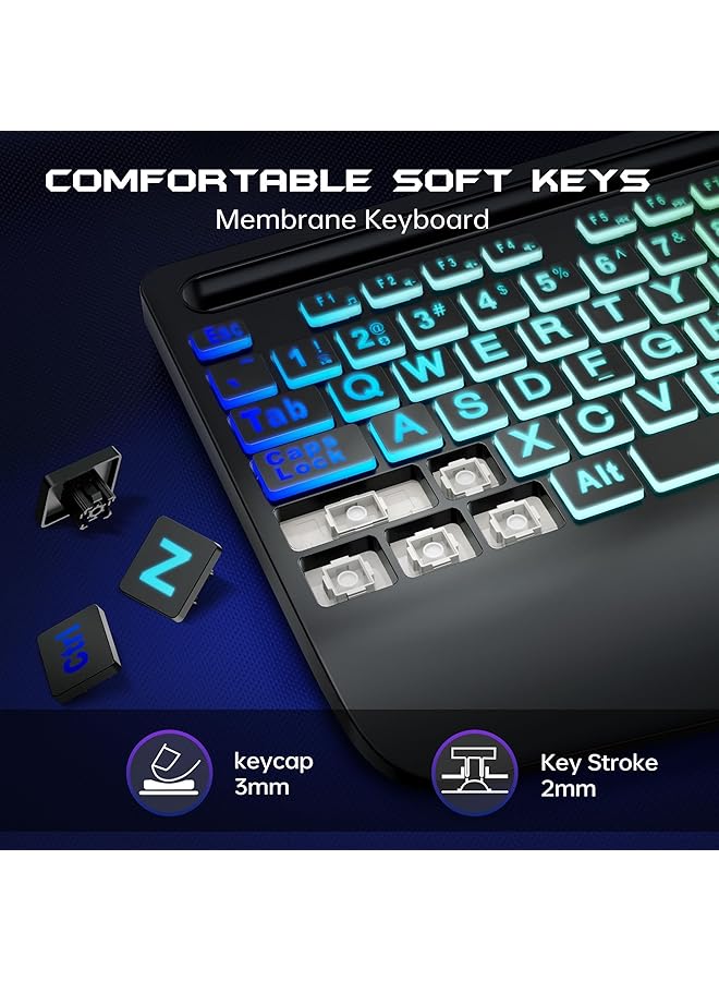 Wireless Keyboard And Mouse Combo Membrane Silent Gaming Keyboard With Mechanical Feeling Full Size Bluetooth/2.4Ghz/Wired Keyboard Rgb Backlit Ergonomic Wrist Rest For Pc/Computer/Mac/Ps5 - Image 5