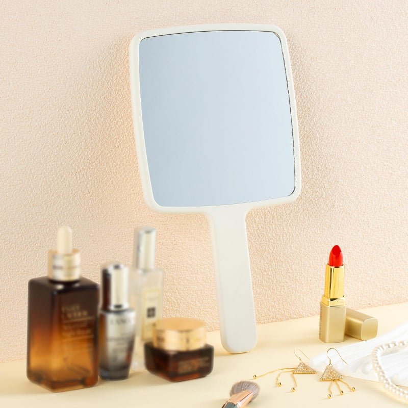 Jasefa Hand Mirror  Handheld Mirror With Handle For Makeup  Portable Cute Hand Held Mirror For Shaving  Travel Men & Women(White) - Image 5