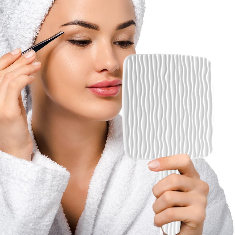 Jasefa Hand Mirror  Handheld Mirror With Handle For Makeup  Portable Cute Hand Held Mirror For Shaving  Travel Men & Women(White) - Image 2
