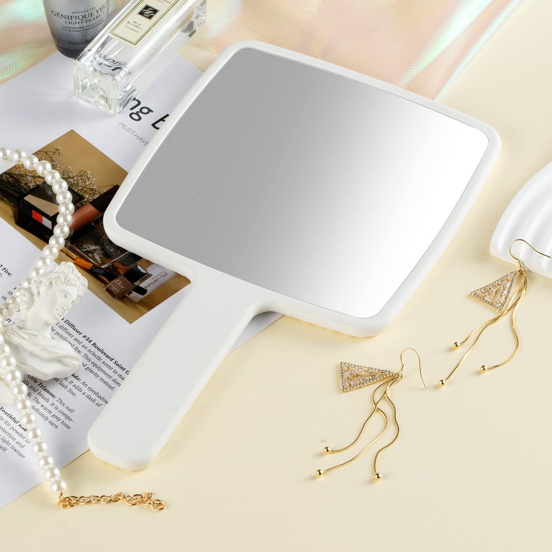 Jasefa Hand Mirror  Handheld Mirror With Handle For Makeup  Portable Cute Hand Held Mirror For Shaving  Travel Men & Women(White) - Image 3