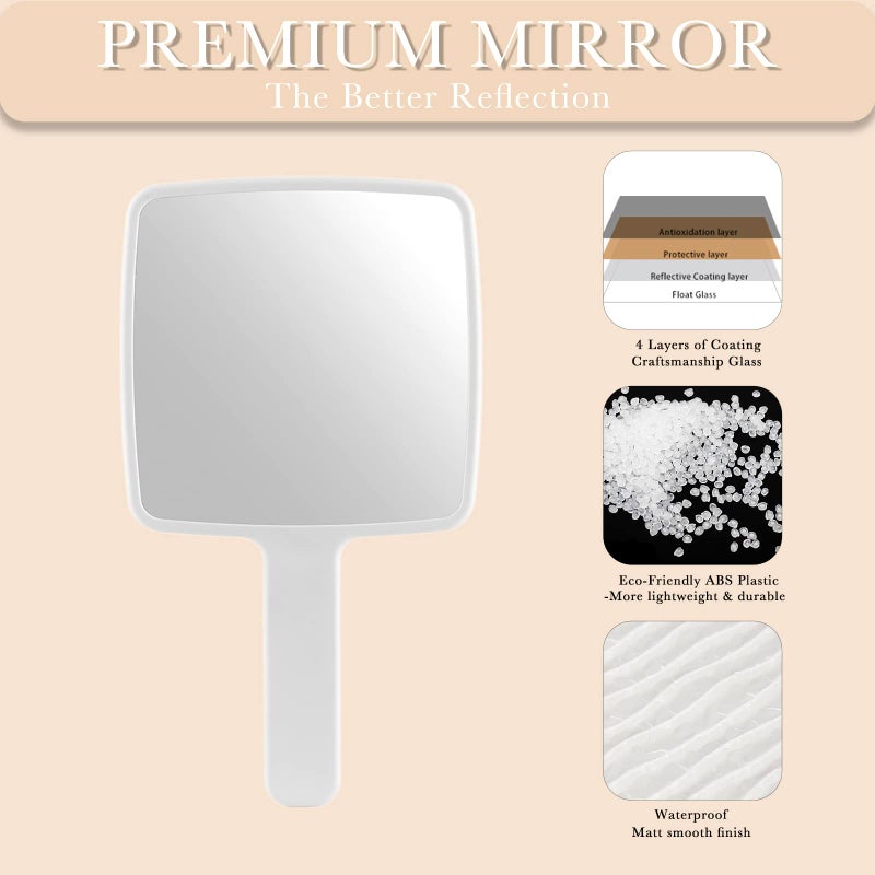 Jasefa Hand Mirror  Handheld Mirror With Handle For Makeup  Portable Cute Hand Held Mirror For Shaving  Travel Men & Women(White) - Image 4