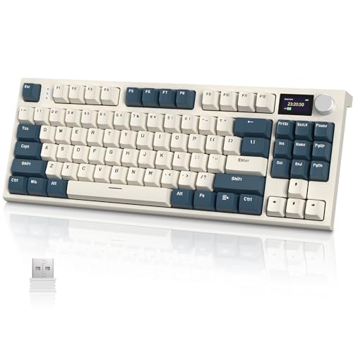 MAMBASNAKE ATTACK SHARK K86 Wireless Mechanical Keyboard with 1.2" TFT Color Display & CNC Knob,Hot Swappable RGB Backlit,2.4GHz/BT/Wired Modes,Customizable Blue Whale Switch,PBT Keycaps for WIN/MAC (Blue White) - Image 1