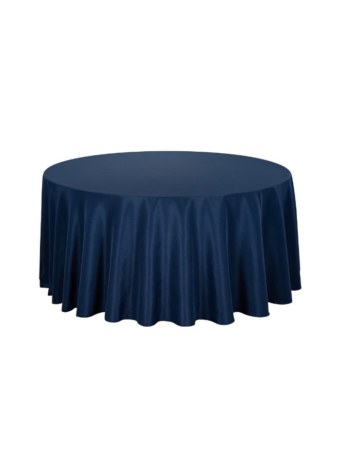 Restaurantware Table Tek 120 Inch Table Covers, 10 Round Wedding Tablecloths - Washable, Wrinkle-Free, Blue Polyester Banquet Tablecloths, Hemmed, For Parties, Holidays, or Buffets  - Image 1