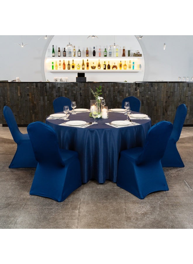 Restaurantware Table Tek 120 Inch Table Covers, 10 Round Wedding Tablecloths - Washable, Wrinkle-Free, Blue Polyester Banquet Tablecloths, Hemmed, For Parties, Holidays, or Buffets  - Image 3