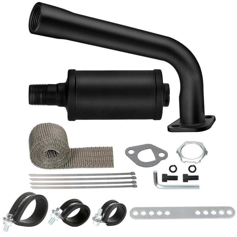 FVRITO Thickened Exhaust Header Pipe Muffler with Heat Shield Tape Kit for Non Hemi 65HP Predator 212cc 196cc GX160 GX200 Coleman CT200u BT200X KT196 Baja MB200 Clone Mini Bike Go Kart Parts Black