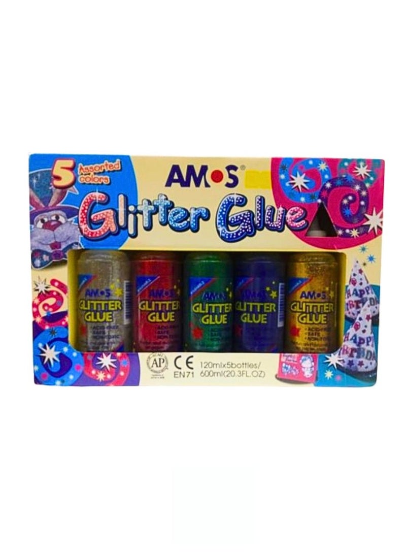 Amos Glitter Glue Set 5 different colours - Image 1