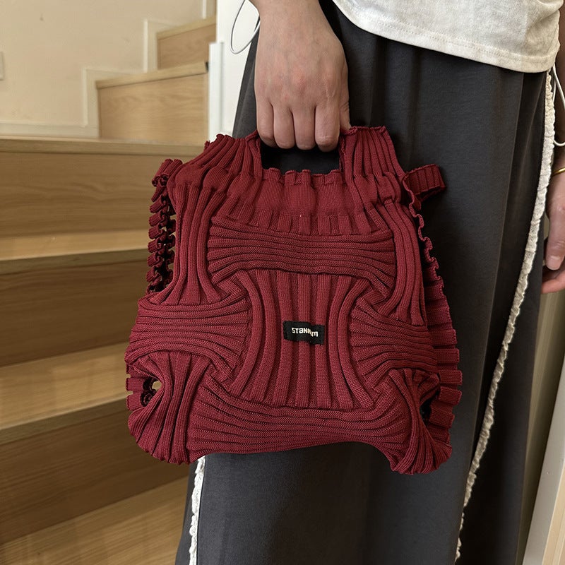 Backpack Women'S South Korea Dongdaemun Personality Niche Design Casual Knitted Woven Handbag Drawstring Handbag - Image 5