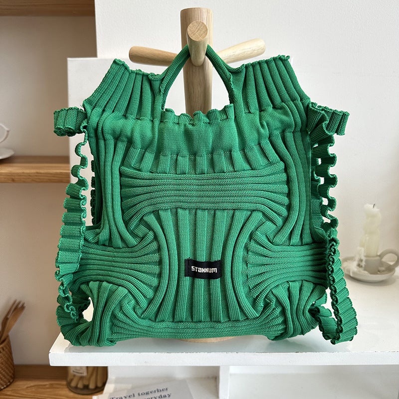 Backpack Women'S South Korea Dongdaemun Personality Niche Design Casual Knitted Woven Handbag Drawstring Handbag - Image 1
