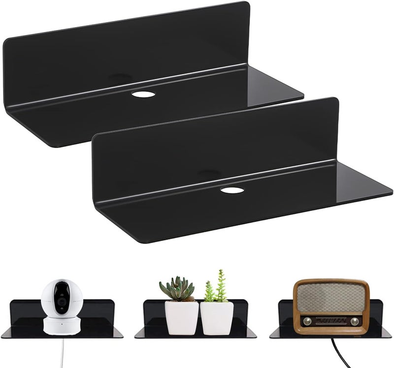 LOOKMINT Hanging Floating Wall Mount Display L Shape Wall Shelf Acrylic Wall Rack Shelf for Living Room Decoration Showcase and for Storage Matte Finish Black Set of 4